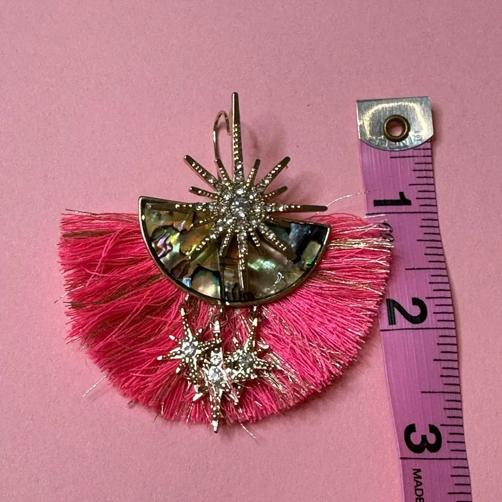 Unique‎ Pink and Gold Fringe Star Earrings